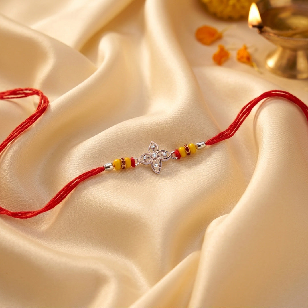 PNG Jewellers Floral Silver Rakhi For Men's
