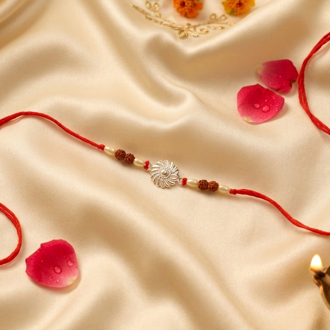 PNG Jewellers Blooming Shield Silver Rakhi For Men's