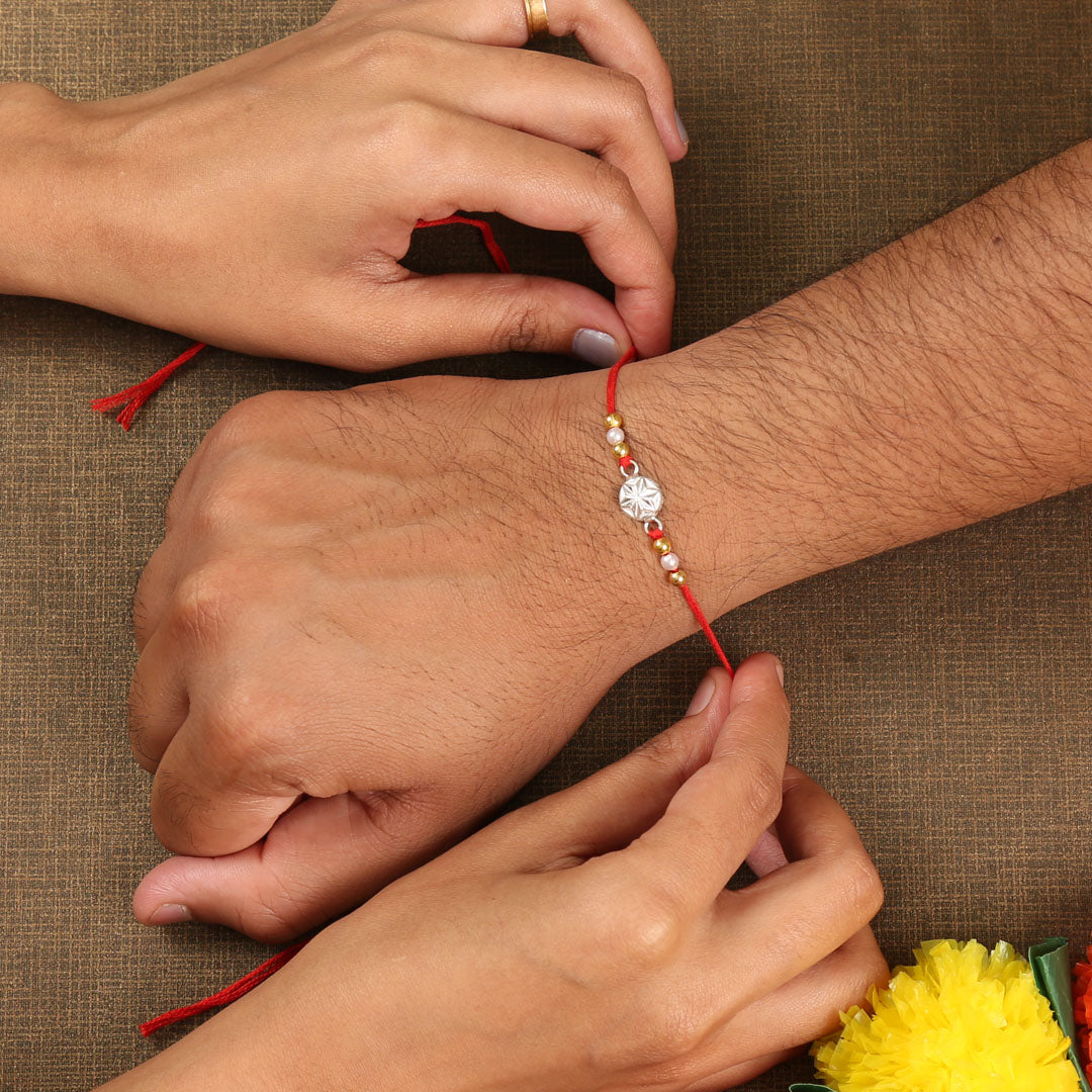 Floret Ties Silver Rakhi For Men's