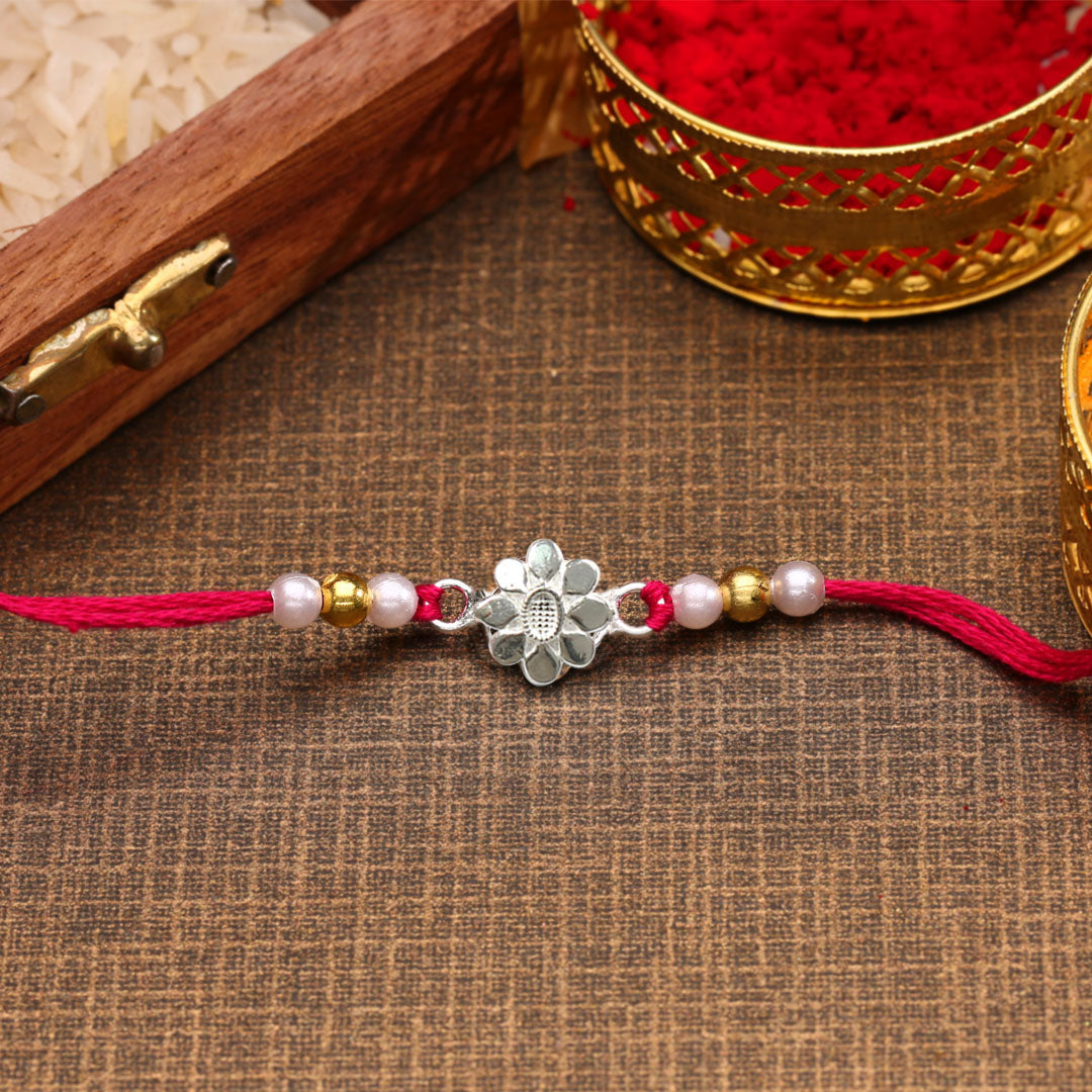 Silver Petal Silver Rakhi