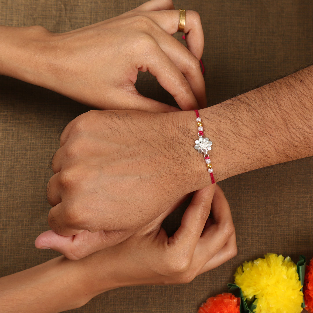 Silver Petal Silver Rakhi
