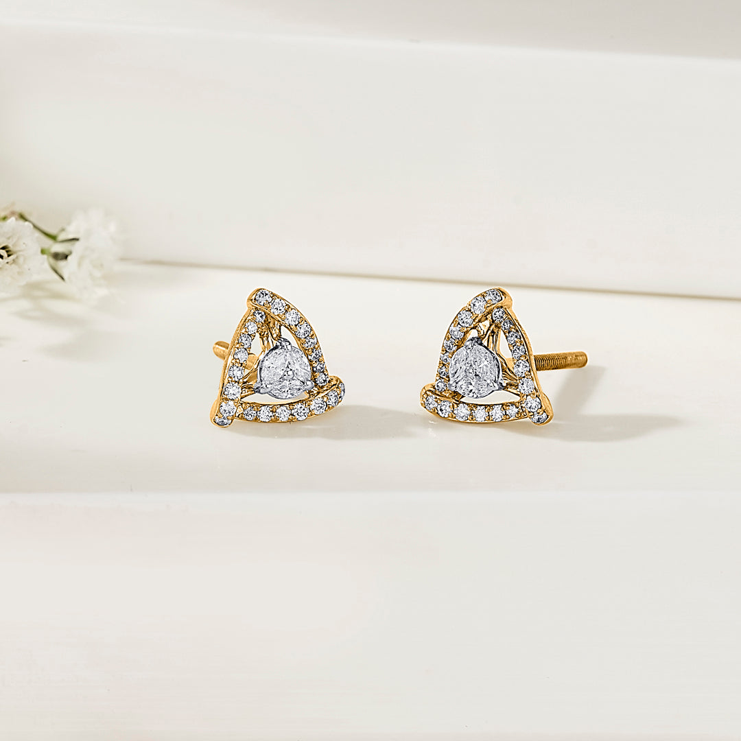 Stylish Triad Gold & Diamond Stud Earring For Women