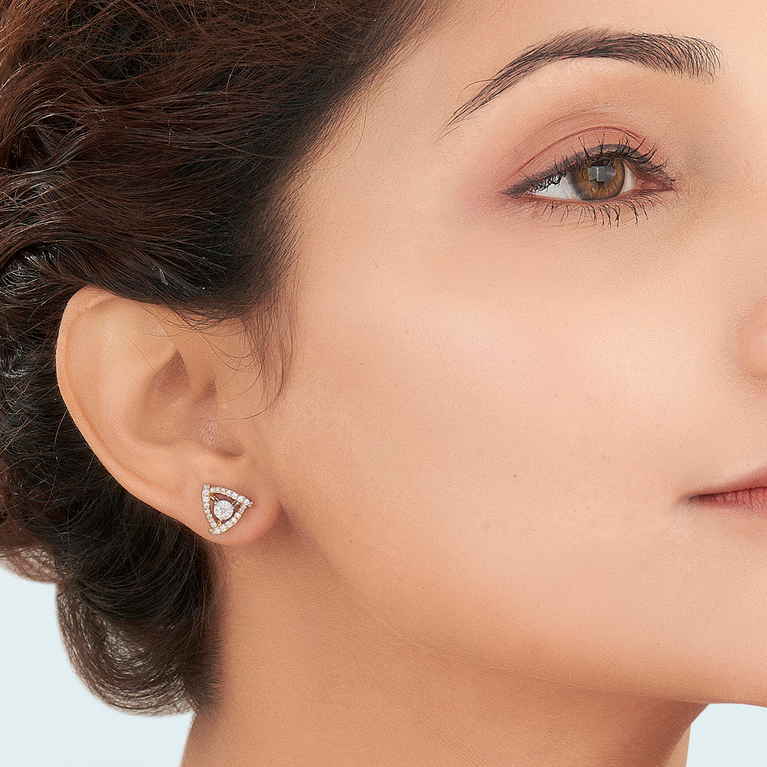 Stylish Triad Gold & Diamond Stud Earring For Women