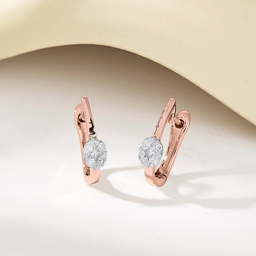 solitaire glow rose gold hoops & huggies earring for woman