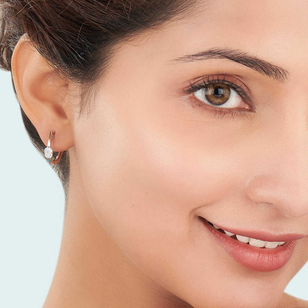 solitaire glow rose gold hoops & huggies earring for woman