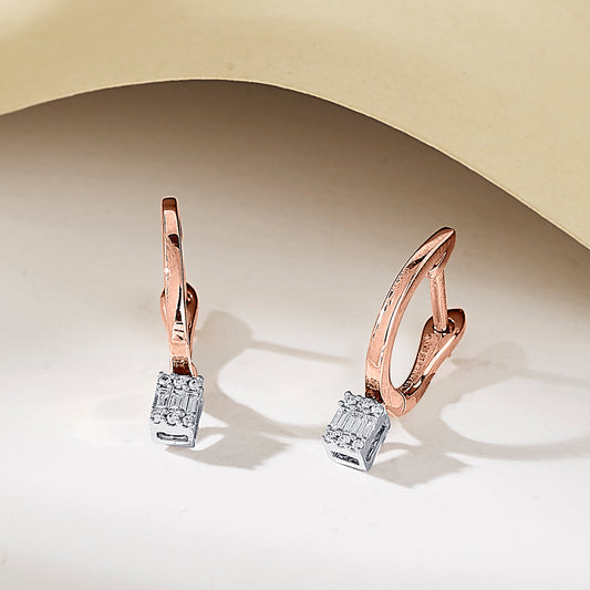 Gleam Point Rose Gold Hoops & Huggies Earring for Woman