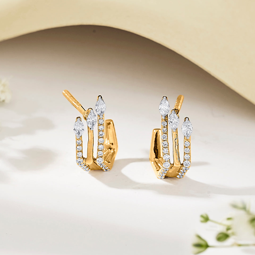 Sparkling Peaks Gold Stud Diamond Earring for Women