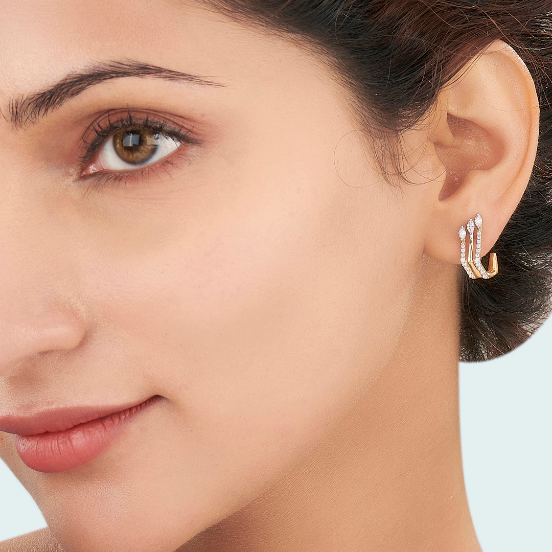 Sparkling Peaks Gold Stud Diamond Earring for Women