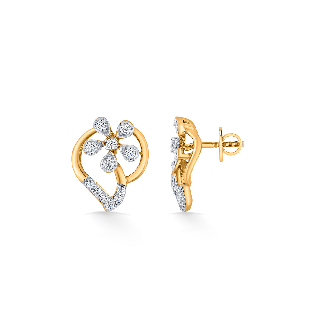 petal symphony gold stud diamond earring for woman