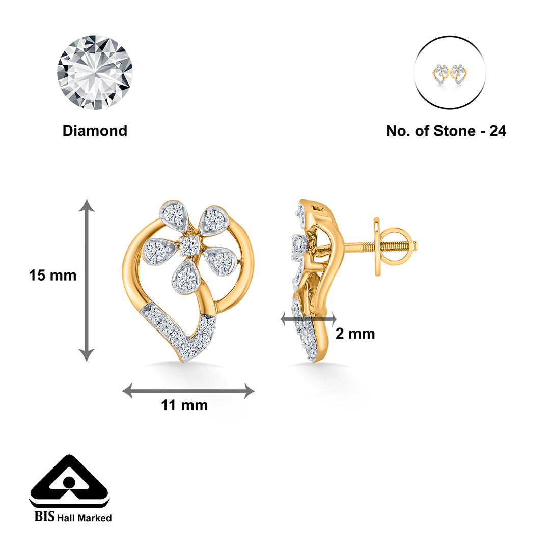 petal symphony gold stud diamond earring for woman
