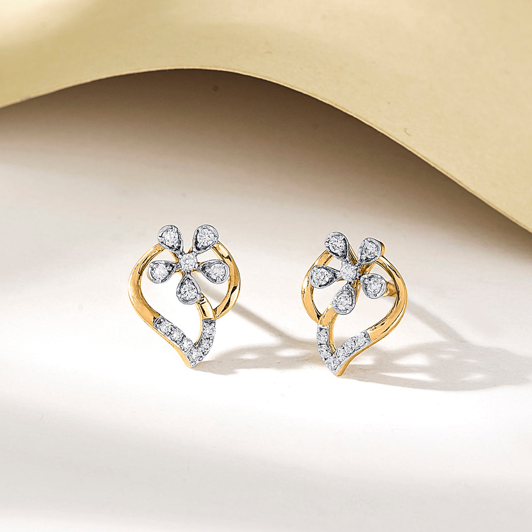 petal symphony gold stud diamond earring for woman
