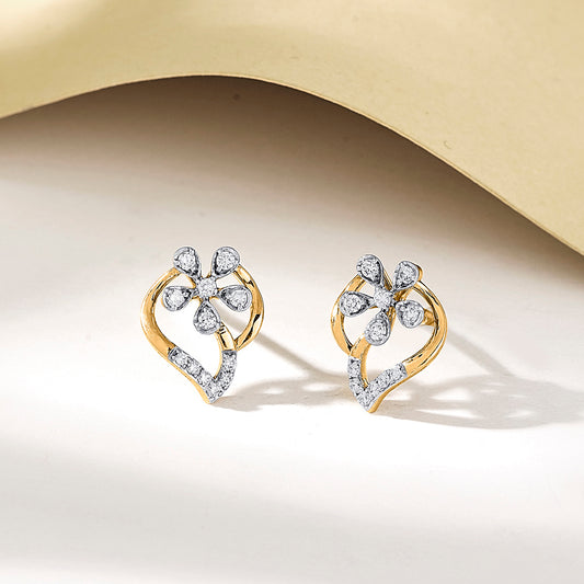 Petal Symphony Gold Stud Diamond Earring for Woman