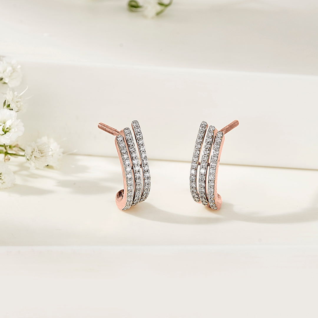 twinkling threads rose gold hoops & huggies earring for woman