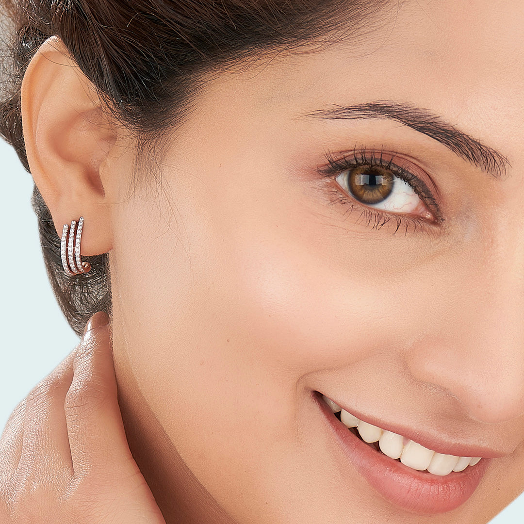 twinkling threads rose gold hoops & huggies earring for woman