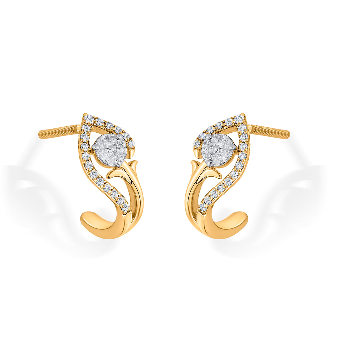 twist bloom yellow gold hoops & huggies earring for woman