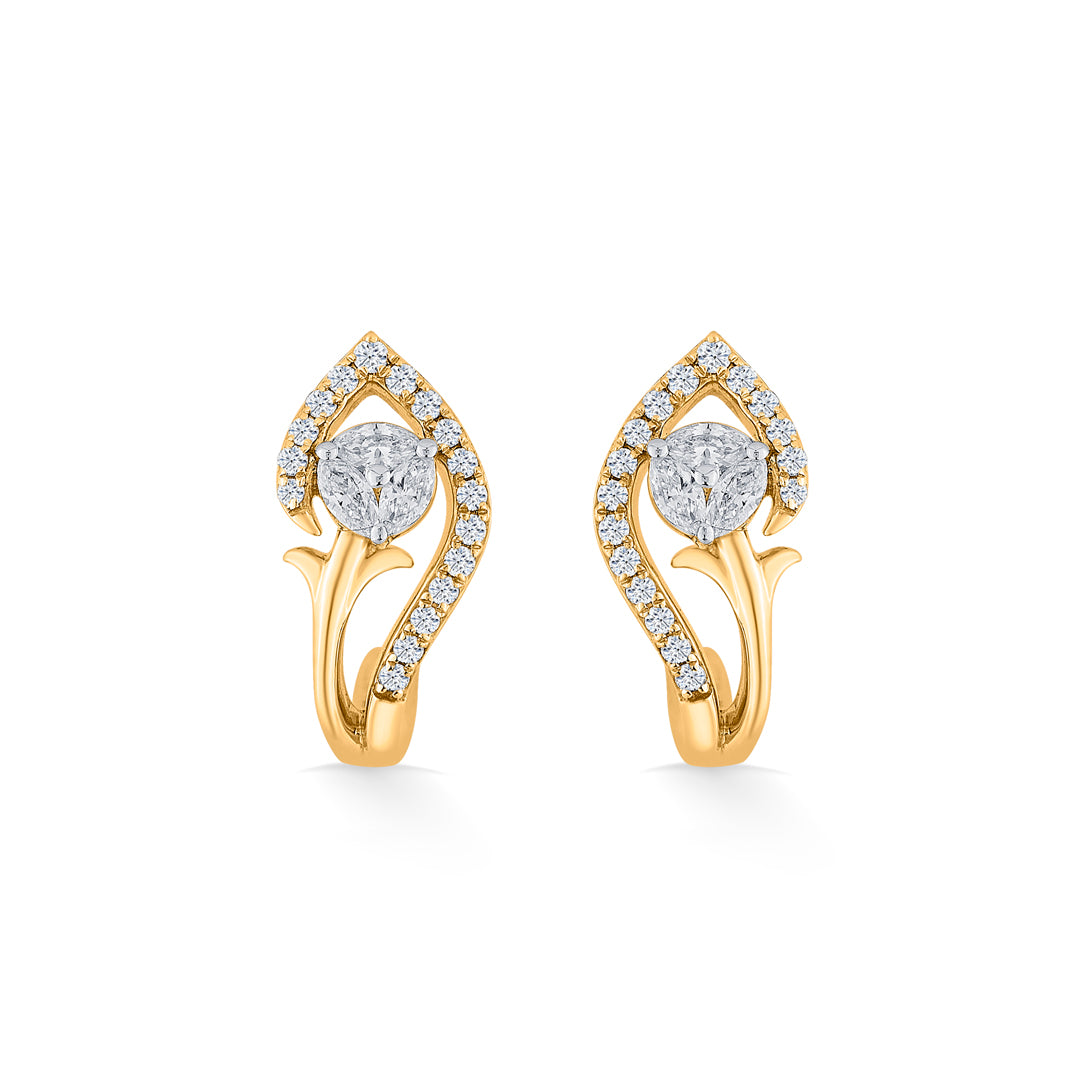 twist bloom yellow gold hoops & huggies earring for women