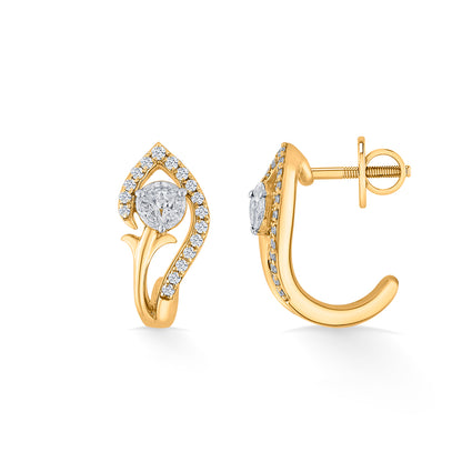 Twist Bloom Yellow Gold Hoops & Huggies Earring for Woman