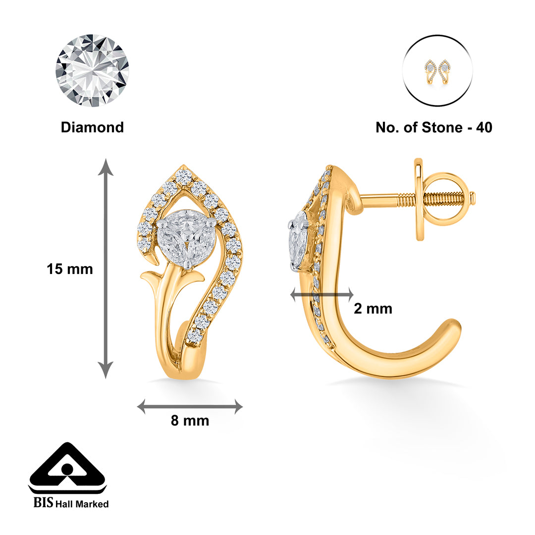 twist bloom yellow gold hoops & huggies earring for woman