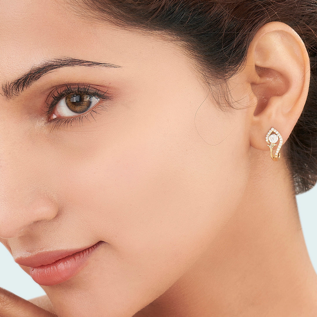 twist bloom yellow gold hoops & huggies earring for woman