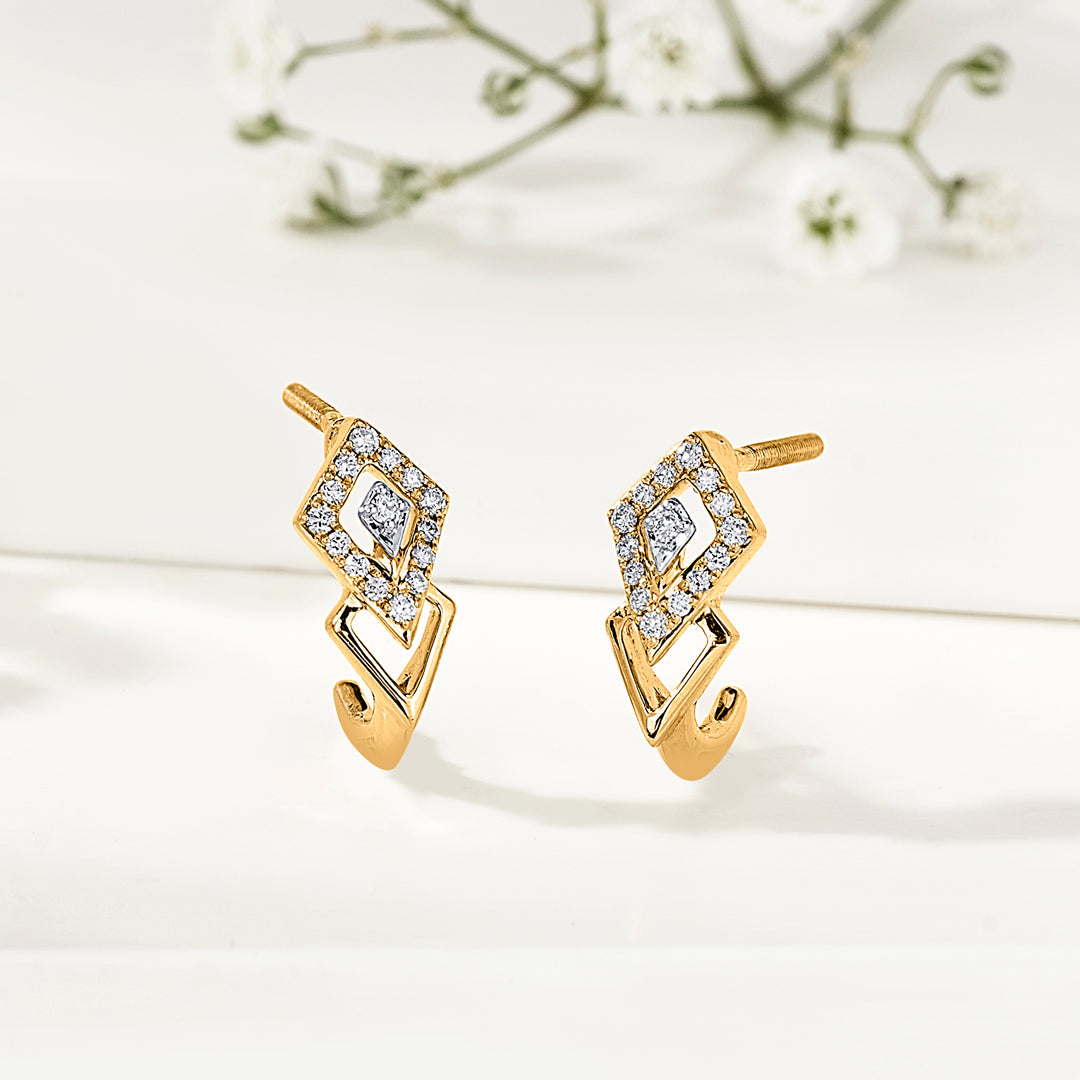 Twinned Treasure Gold & Diamond Hoops & Huggies Earring For Women