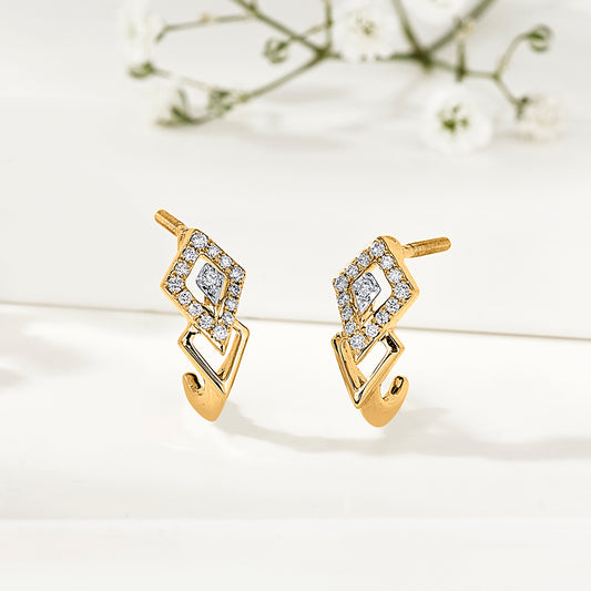 Twinned Treasure Gold & Diamond Hoops & Huggies Earring For Woman