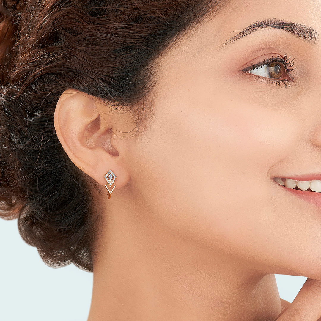 Twinned Treasure Gold & Diamond Hoops & Huggies Earring For Women
