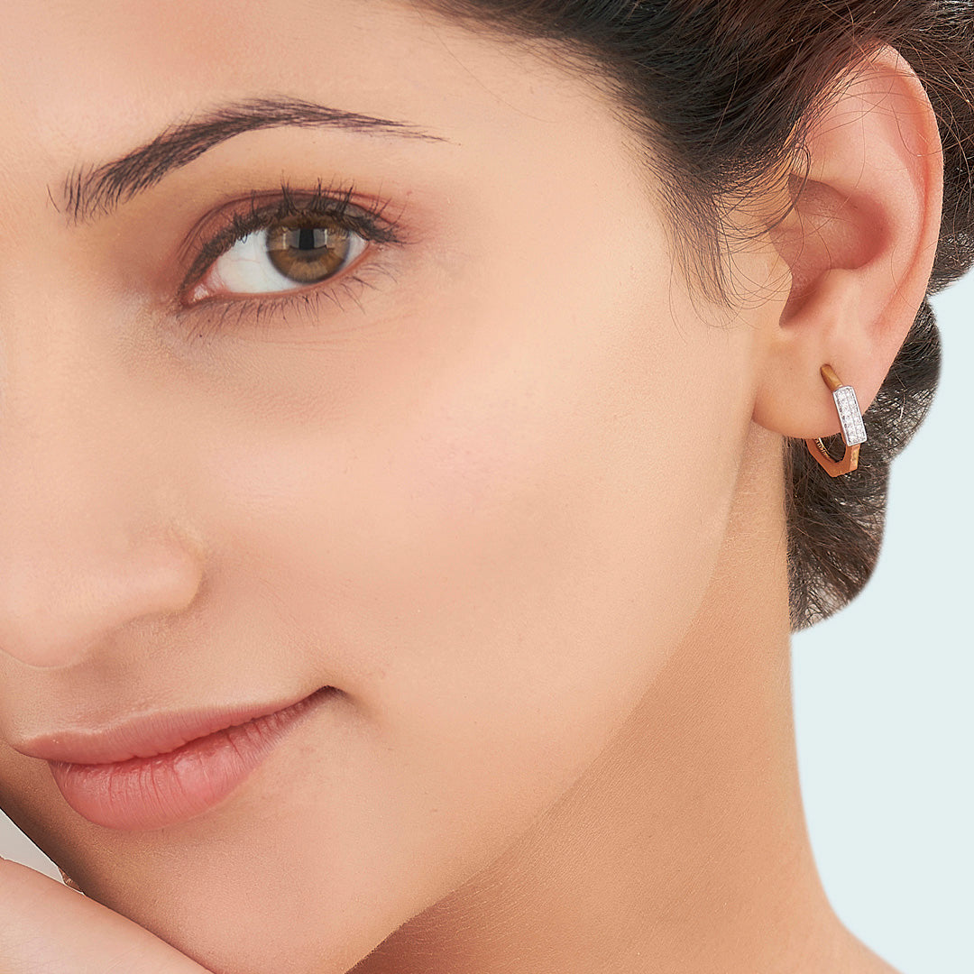 Modern Axis Gold & Diamond Stud Earring For Women