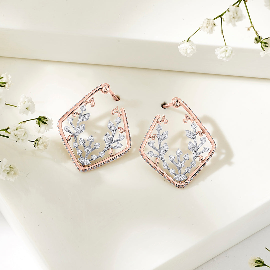 Sparkling Vine Gold Stud Diamond Earring for Women