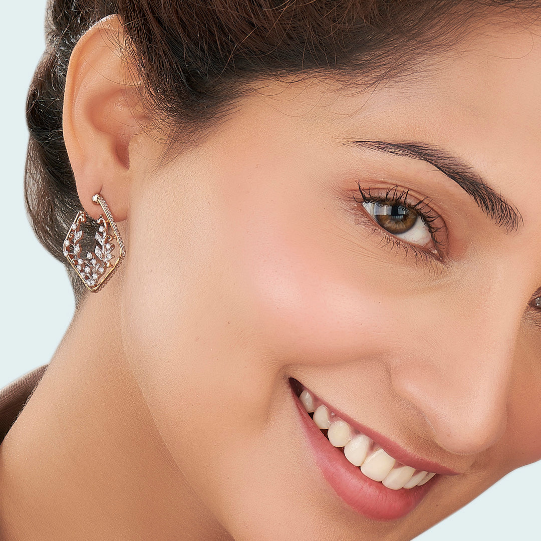 Sparkling Vine Gold Stud Diamond Earring for Women