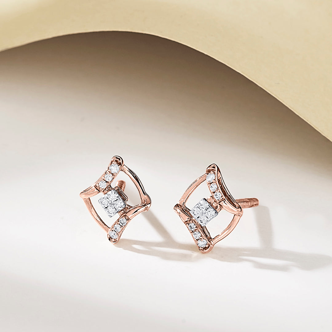 Majestic Frame Yellow Gold Stud Earring for Women