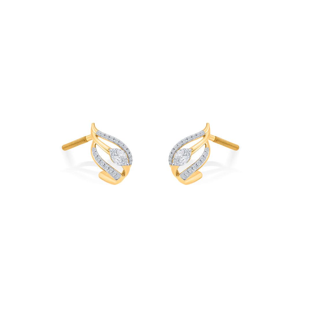 radiant waves yellow gold stud earring for woman