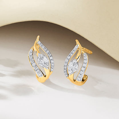 Radiant Waves Yellow Gold Stud Earring for Woman