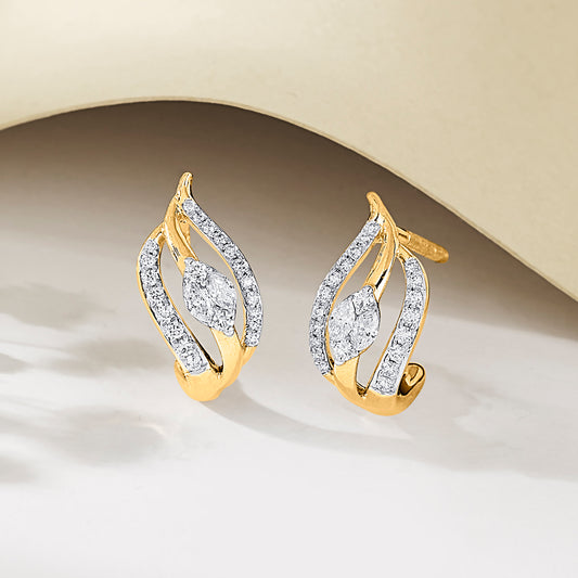 Radiant Waves Yellow Gold Stud Earring for Woman