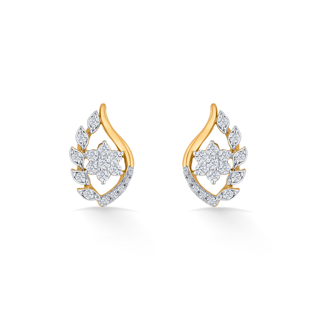 ornate flora yellow gold stud earring for women