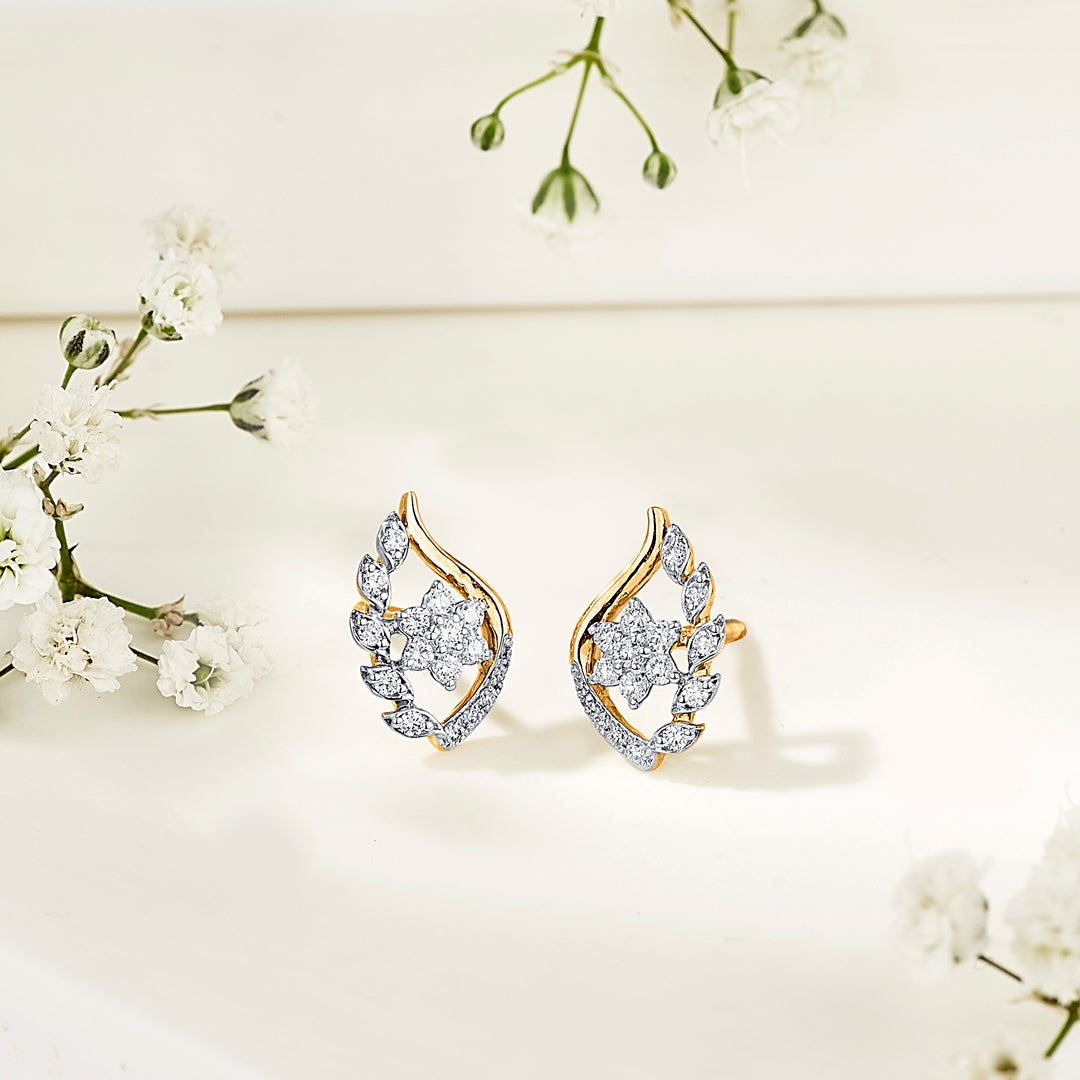 Ornate Flora Yellow Gold Stud Earring for Women