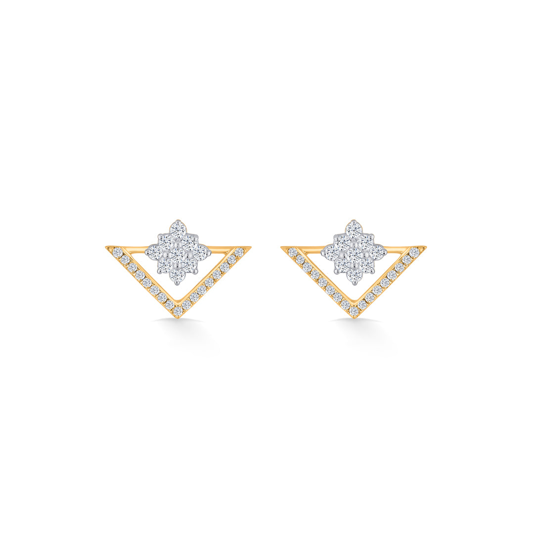 tri dazzle gold stud diamond earring for women