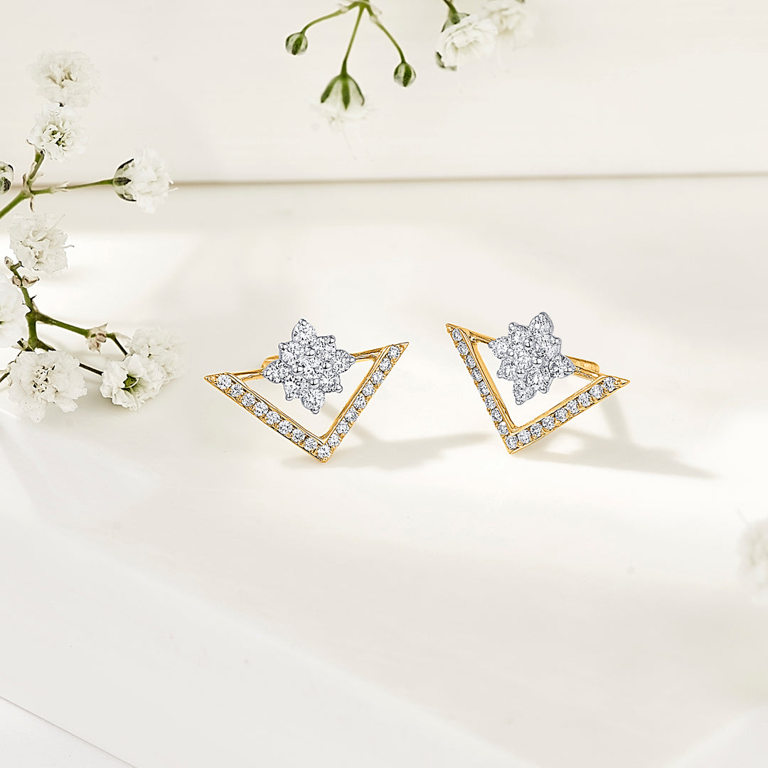Tri Dazzle Gold Stud Diamond Earring for Women