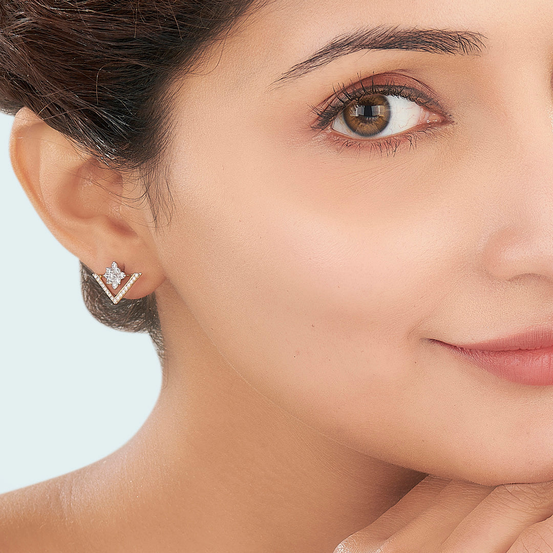 Tri Dazzle Gold Stud Diamond Earring for Women