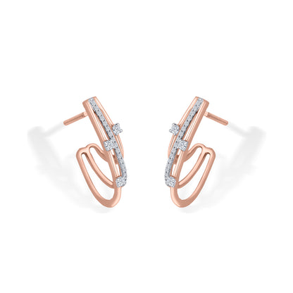 Shimmering Strands Gold Stud Diamond Earring for Woman