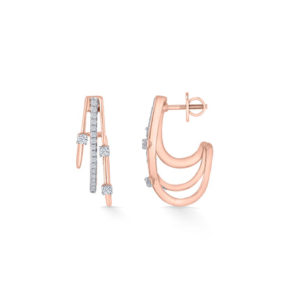 Shimmering Strands Gold Stud Diamond Earring for Woman