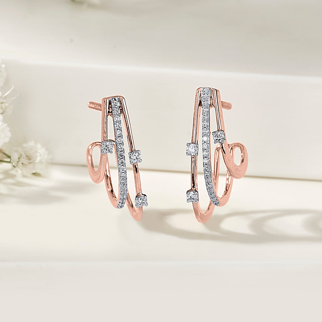 Shimmering Strands Gold Stud Diamond Earring for Women