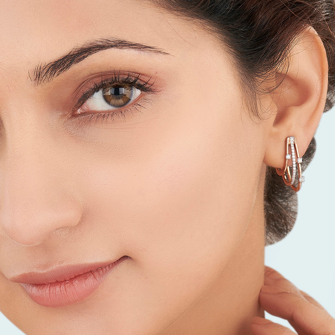 Shimmering Strands Gold Stud Diamond Earring for Women