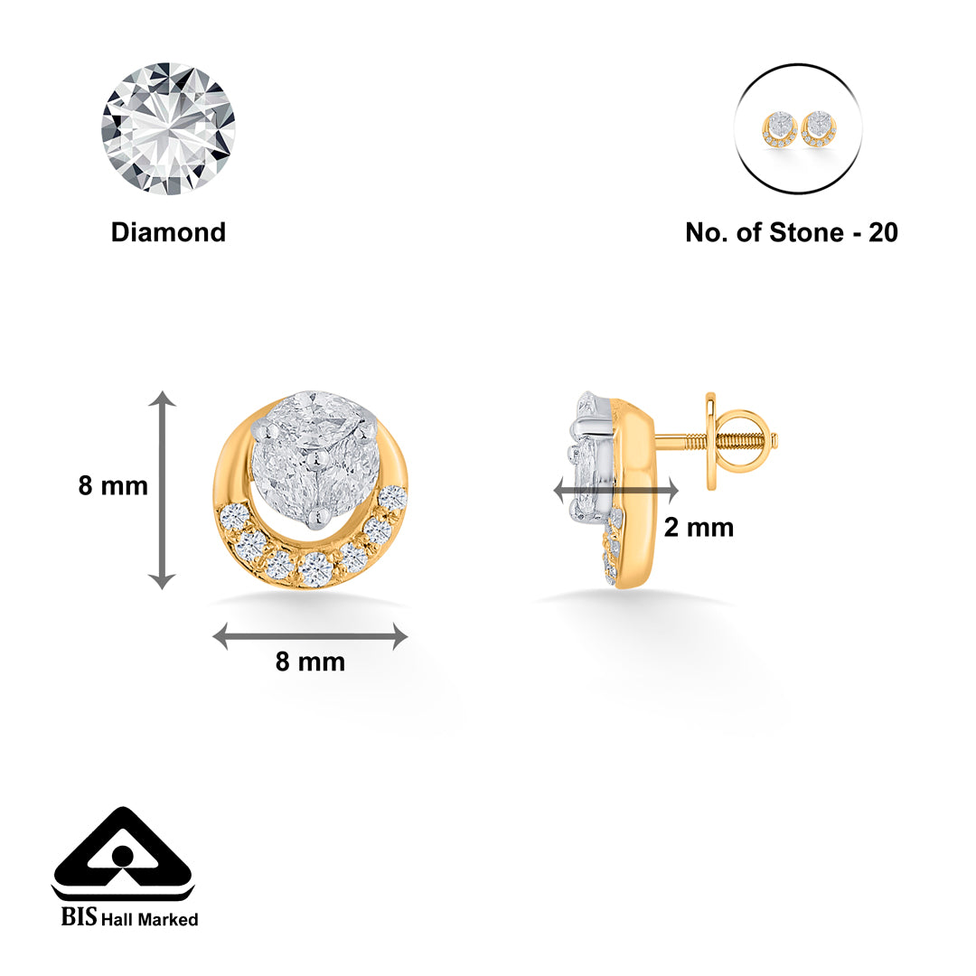 golden whirl yellow gold stud earring for woman