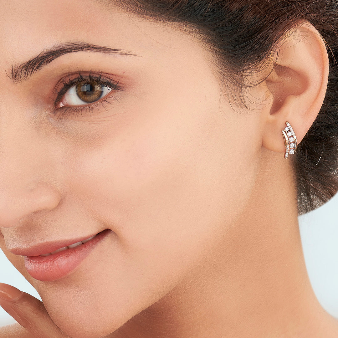 Stairway Spark Gold & Diamond Stud Earring For Women