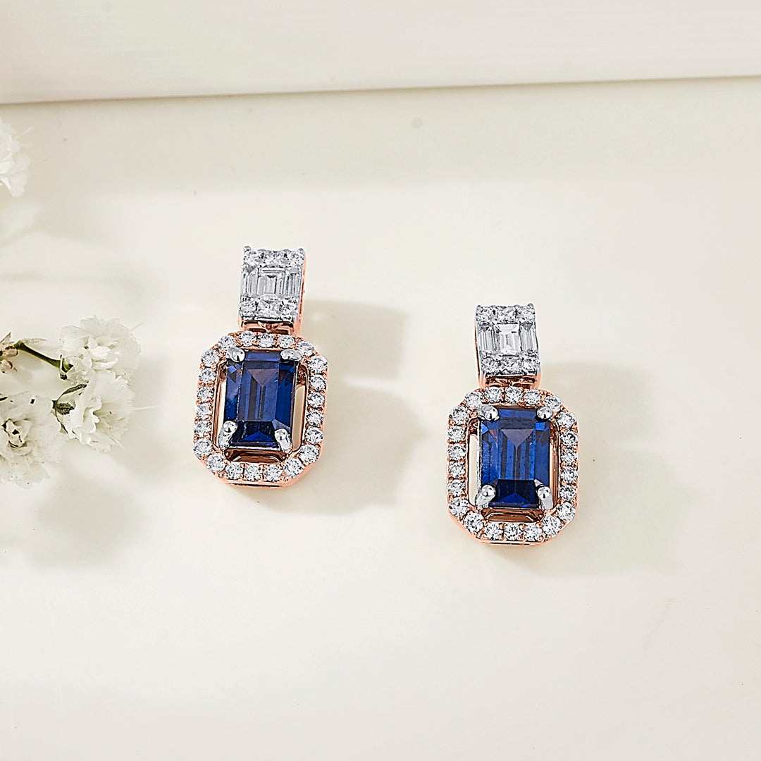 Royal Blue Elegance Gold & Diamond Drops & Dangler Earring For Women