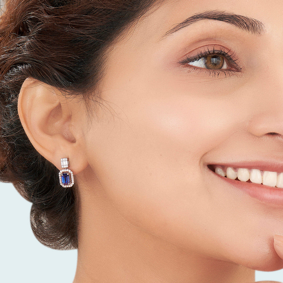 Royal Blue Elegance Gold & Diamond Drops & Dangler Earring For Women