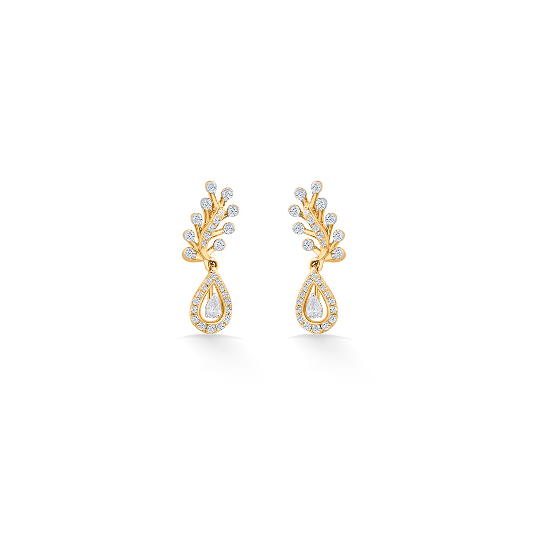 ornate droplet yellow gold dangler earring for women