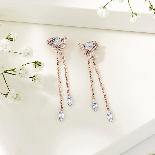 Apex Pyramid Gold Stud Diamond Earring for Woman