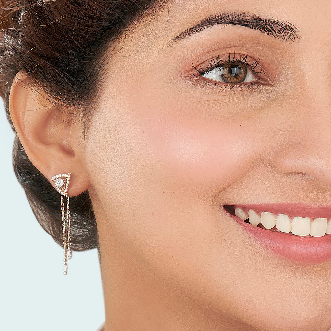 Apex Pyramid Gold Stud Diamond Earring for Women