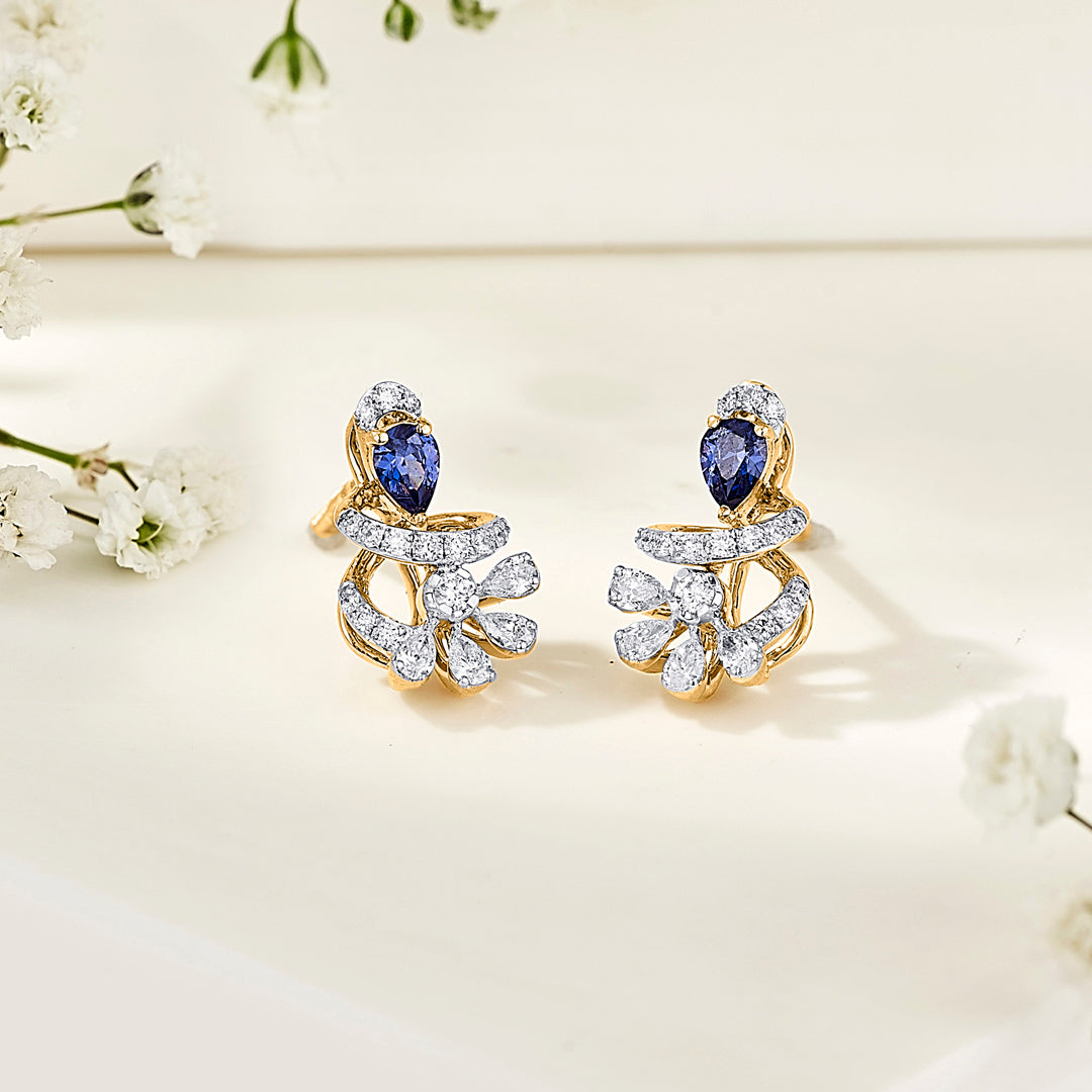 Sapphire Swirl Gold Stud Diamond Earring for Women